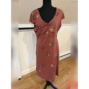 Toad & Co Rosemarie Dress Large Floral V-Neck Midi Dress Organic Cotton Size L